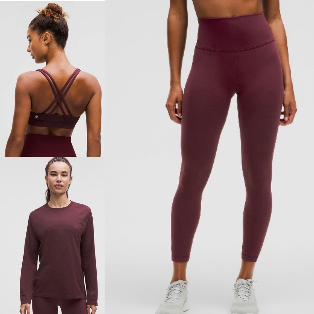 Lululemon 3 pc set in Garnet. Wonder train High-Rise, Ls Swifty shirt & align br